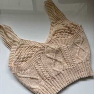 Cable Knit Cream Crop Cami Top